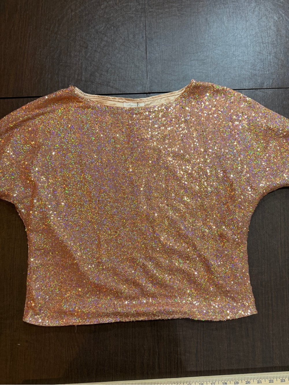 Sugarlips Sequin Boat Neck Rose Gold Short Sleeve Top Sz M NWT